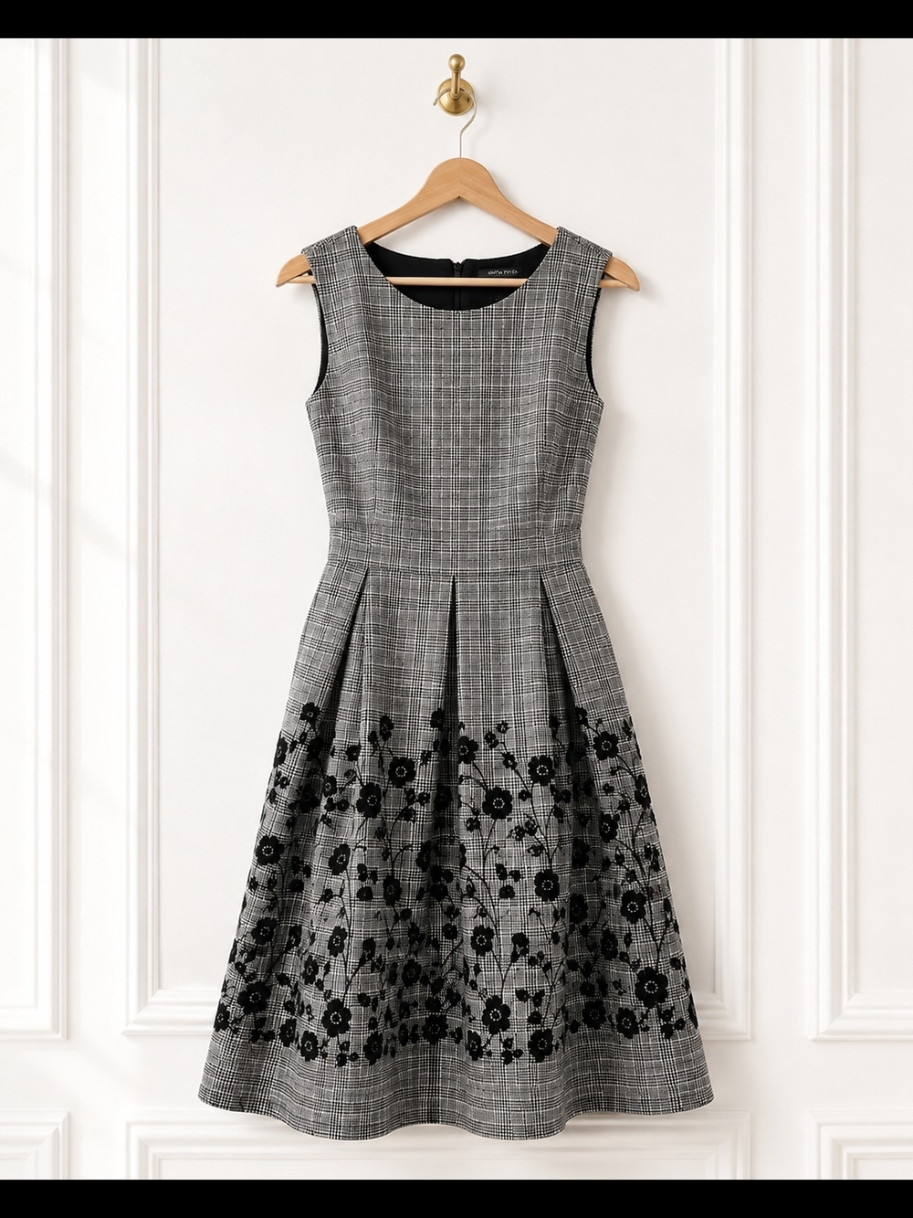 Liz Claiborne Plaid Embroidered Floral Fit & Flare Midi Dress Size 0 - Picture 5 of 10